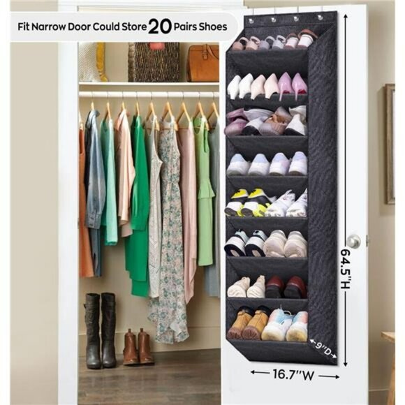 Over The Door Shoe Organizer Rack Hanging Closet Storage 8 Shelf Black - Picture 2 of 8